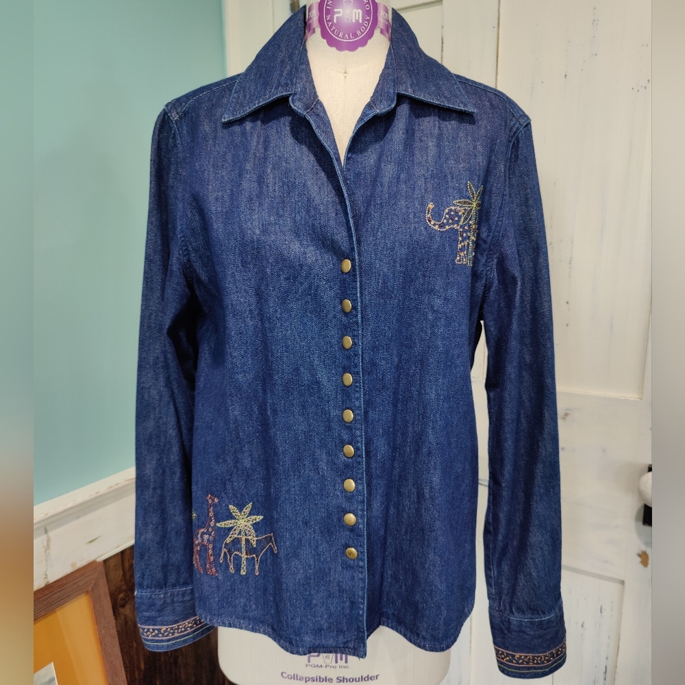 Christopher & Banks Jean Jacket with animal embroidery details
